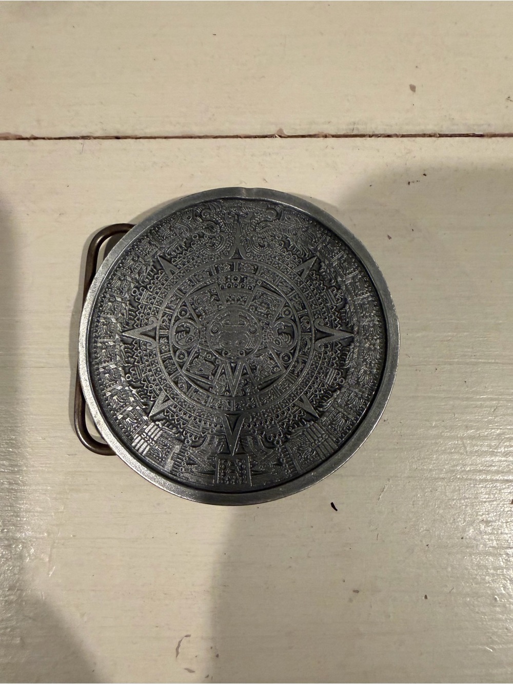 Men's Aztec Medallion Round Belt Buckle - Silver Tone
